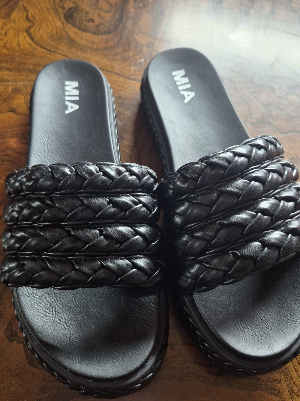 MIA Braided Slide Sandals in Black